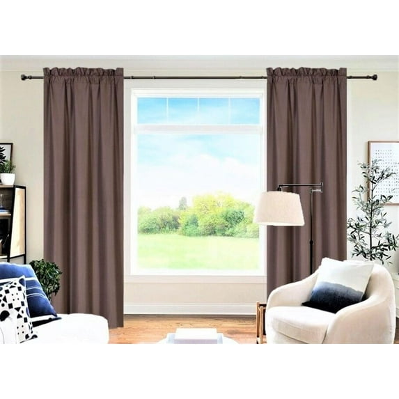 2 Panels Brown Coffee Solid Blackout Thermal Rod Pocket Foam Lined Window Curtain Drape R64 84 Length