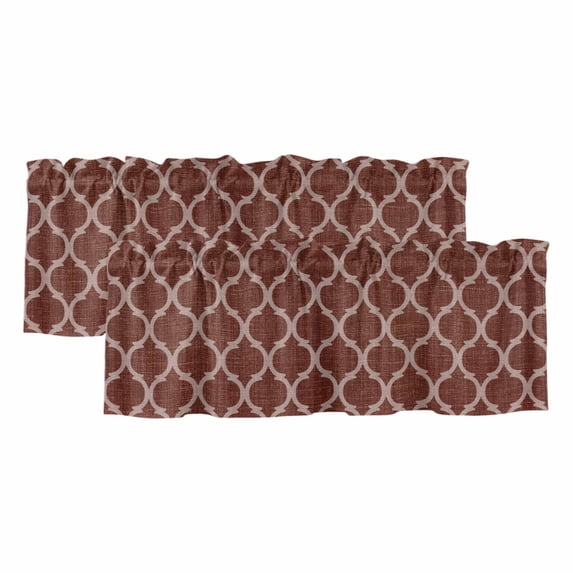 2 Panels Brown Moroccan Valance for Windows, Morocco Abstract Quatrefoil Geometric Light Filtering Kitchen Curtains, Rod Pocket Window Treatment Curtain Valances for Living Room Bedroom, 42"x12"
