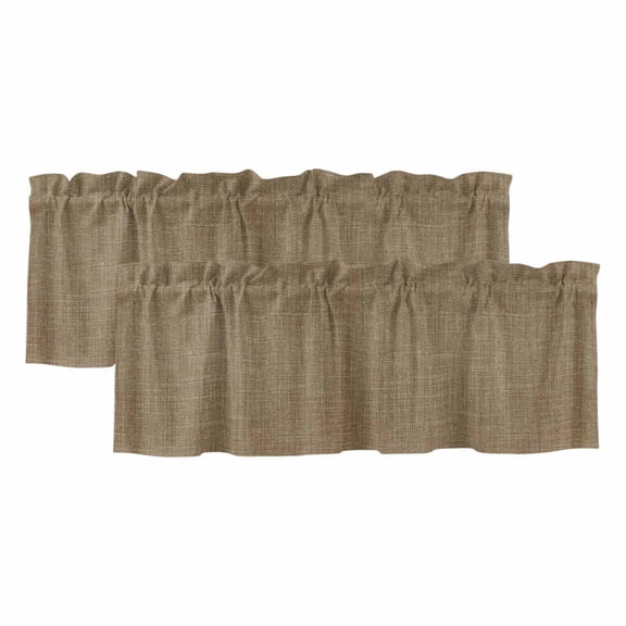 2 Panels Brown Valance for Windows, Farmhouse Burlap Solid Beige Color Modern Linen Texture Light Filtering Kitchen Curtains, Rod Pocket Window Treatment Curtain Valances for Living Room, 60"x18"