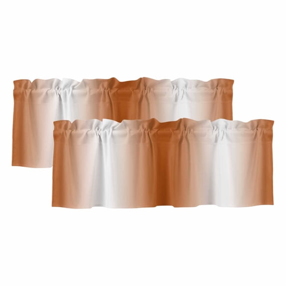 2 Panels Burnt Orange Ombre Valance for Windows, Abstract Art Modern Orange Gradient Light Filtering Kitchen Curtains, Rod Pocket Window Treatment Curtain Valances for Living Room Bedroom, 42"x18"