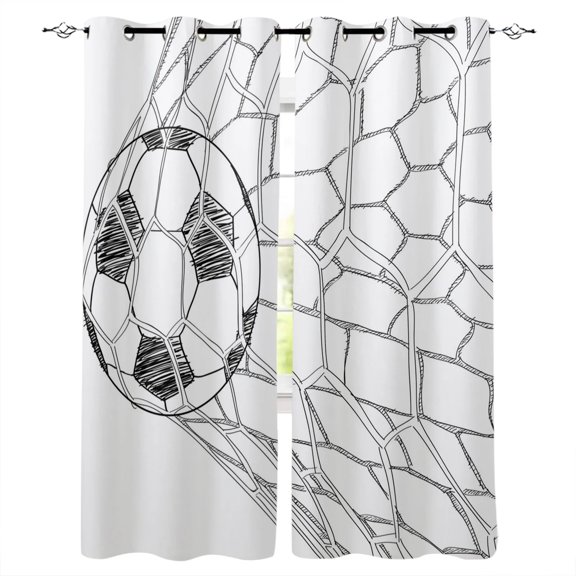 2 Panels Cartoon Football Net Blue Gradient Window Screen Printed Design Office Indoor Window Curtains Kitchen Curtain Home Drapes