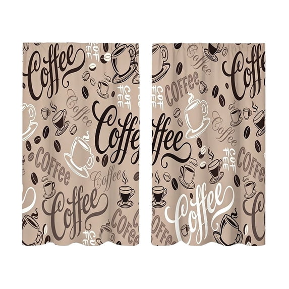 2 Panels Coffee Curtain, Retro Brown Coffee Theme, Home Decor Bedroom Living Room Kitchen, Cafe Window Treatment Set - 27.5X39''