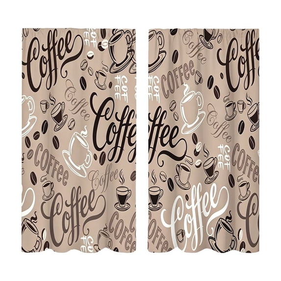 2 Panels Coffee Curtain, Retro Brown Coffee Theme, Home Decor Bedroom Living Room Kitchen, Cafe Window Treatment Set - 27.5X47''