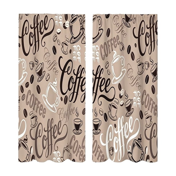 2 Panels Coffee Curtain, Retro Brown Coffee Theme, Home Decor Bedroom Living Room Kitchen, Cafe Window Treatment Set - 27.5X59''