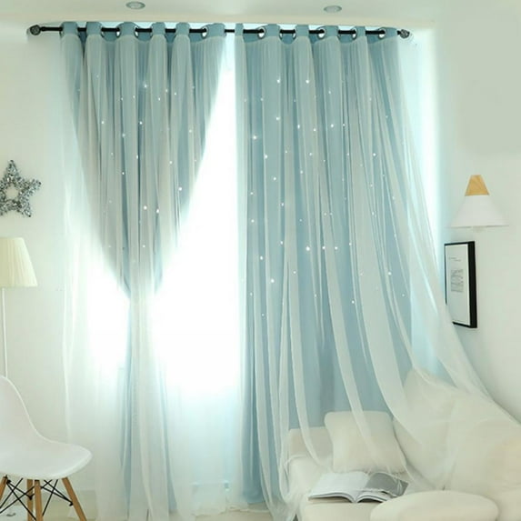 2 Panels Curtains for Girls Bedroom Kids Curtain Hollow-Out Star Window Nursery Curtain Room Darkening Grommet 2 Layers
