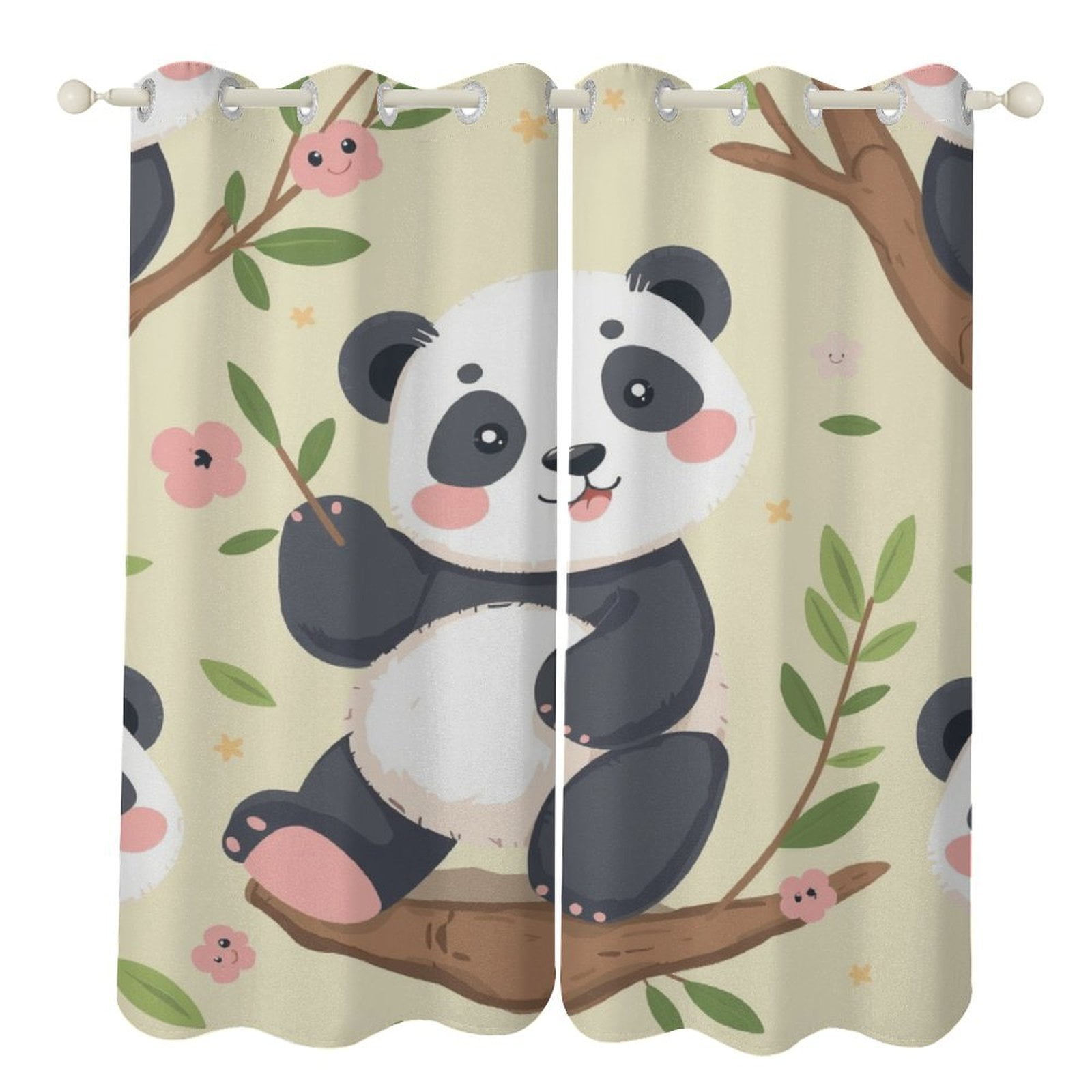 2 Panels Cute Baby Panda Curtains for Bedroom Living Room Drapes ...