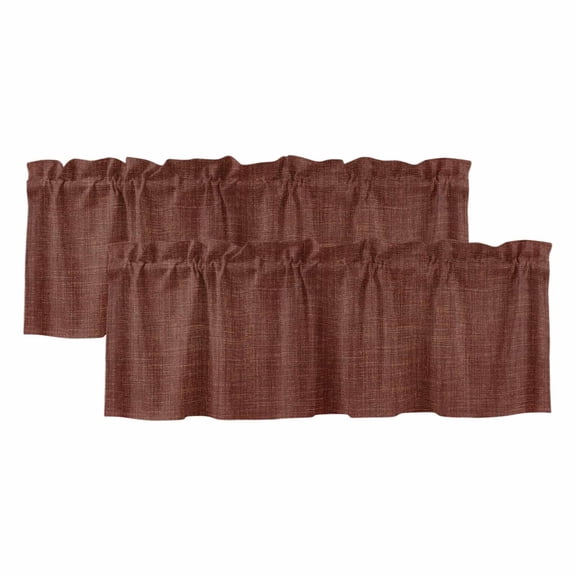 2 Panels Dark Brown Valance for Windows, Farmhouse Burlap Solid Brown Modern Linen Texture Light Filtering Kitchen Curtains, Rod Pocket Window Treatment Curtain Valances for Living Room, 42"x18"