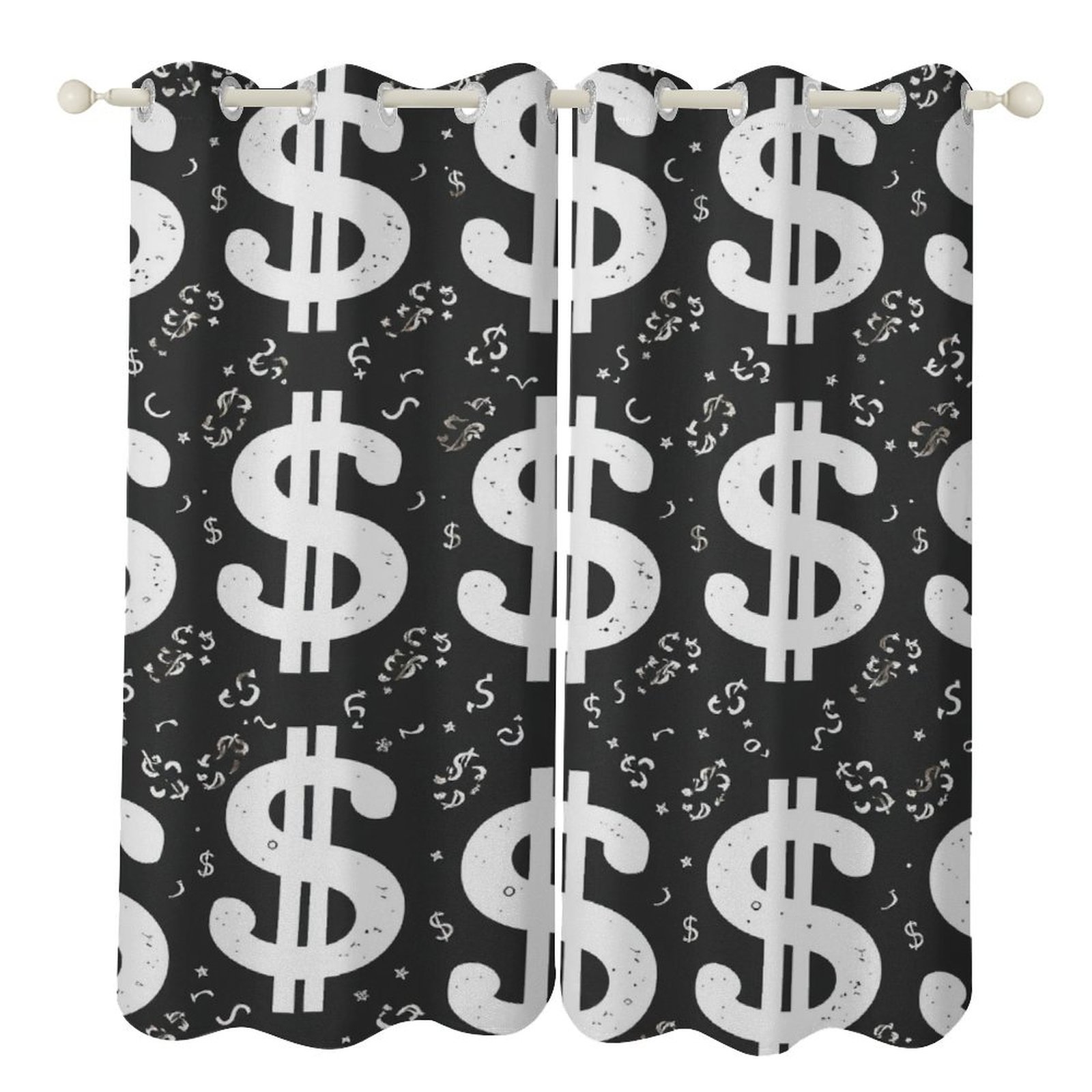 2 Panels Dollar Sign Pattern Curtains for Bedroom Living Room Drapes ...