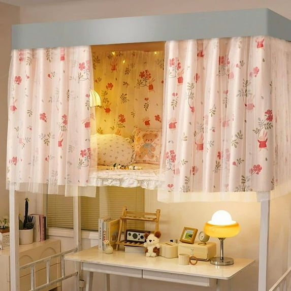 2 Panels,Dorm Bunk Bed Blackout Curtain Single Bed Tent Student Privacy Protection Net for upper berth(Garden Rabbit Treasure)