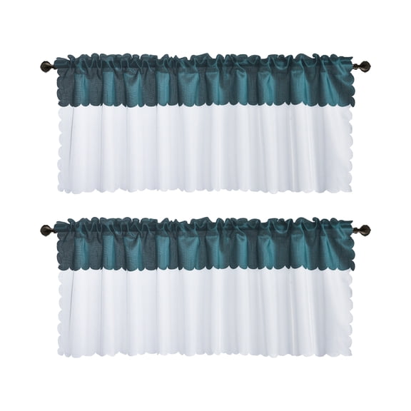 2 Panels Faux Silk Dual Color Splicing Sheer Window Valance for Kitchen, Café, Dining, and Bathroom, Rod Pocket Drapes