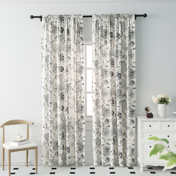 2 Panels Floral Curtains Set, Farmhouse Curtain Back Tab Drapes for Living Room Bedroom Light Filtering Vintage Rod Pocket Curtains