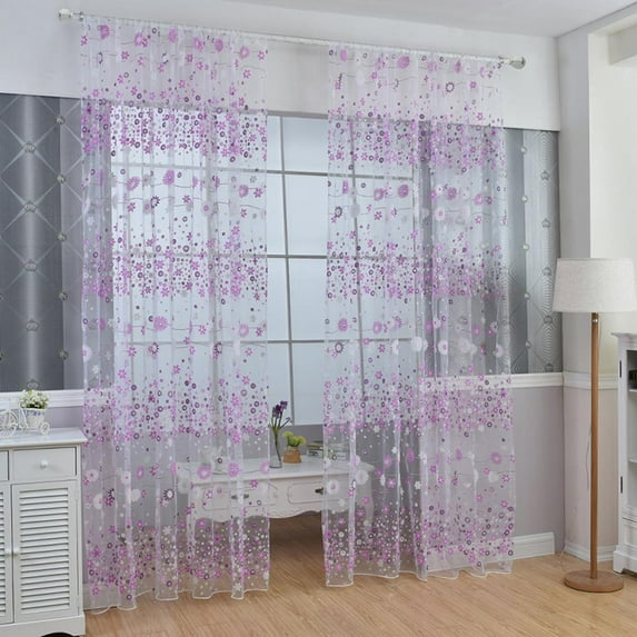 2 Panels Floral Print Curtains 78 Inch Length Green Flower Curtains for Patio Glass Door,Ornamental Grommet Floral Sheer Curtains, 39W ×78L Inches