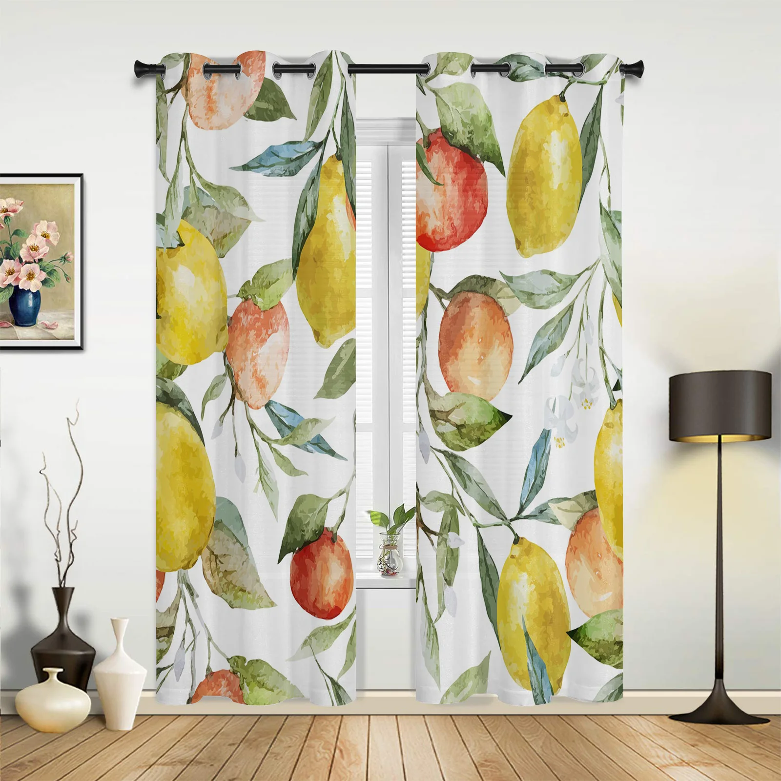 2 Panels Fruit Lemon Yellow White Curtains for Bedroom Living Room ...