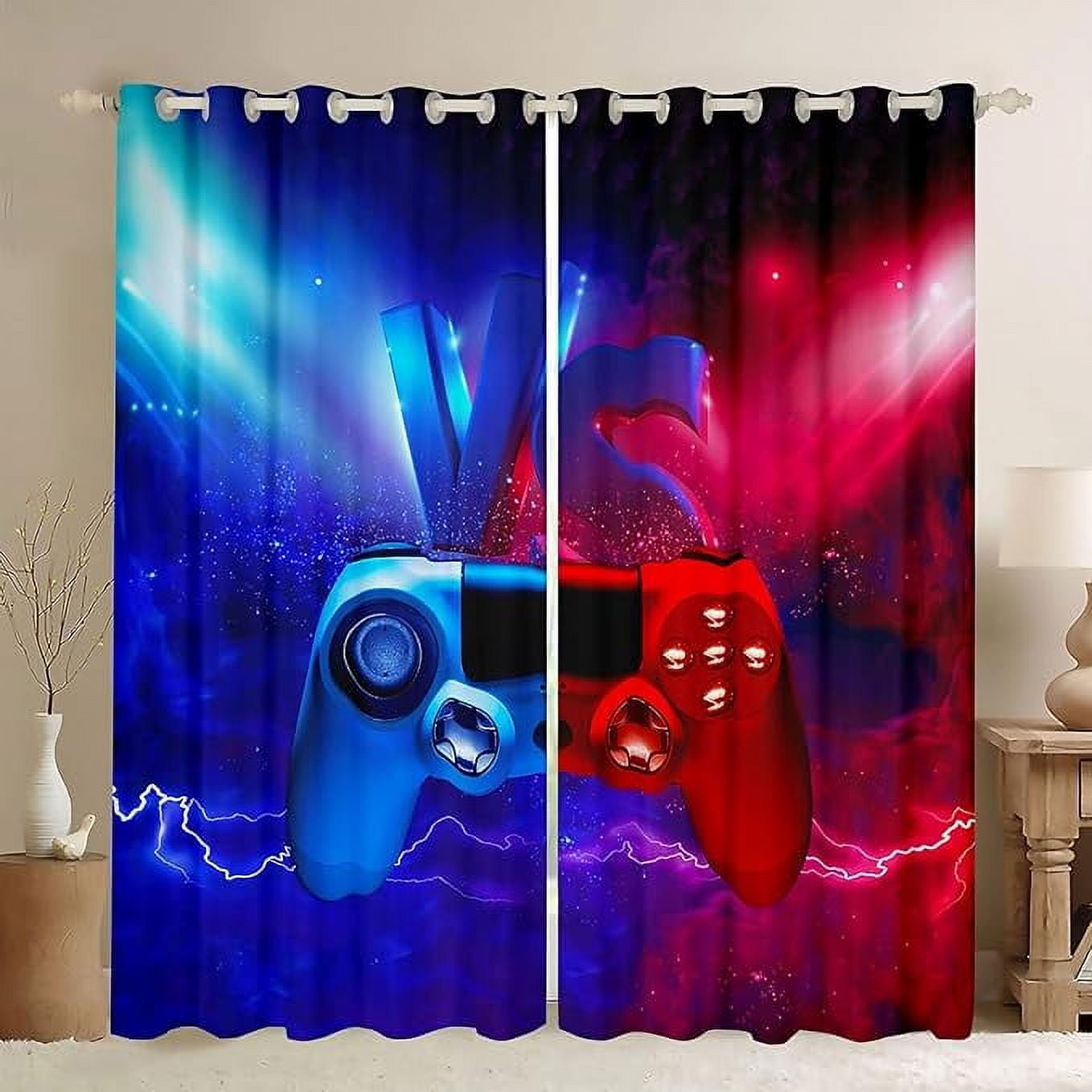 2 Panels Gamer Curtains Video Game Gamepad Controller Print Pattern ...