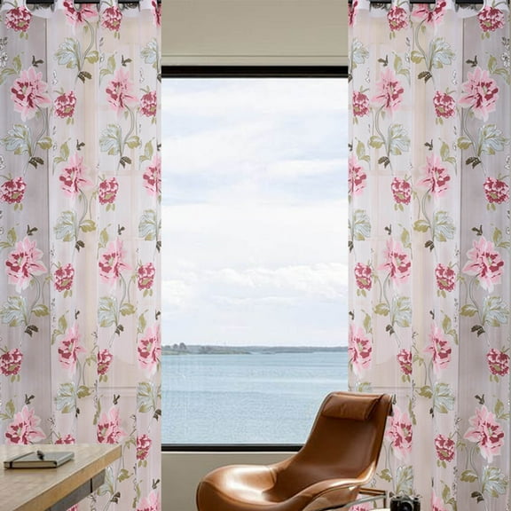 2 Panels Glass Door Decorative Curtain,Retro Peony Rose Sheer Curtains Vintage Elegant Rod Pocket Semi Floral Sheer Curtain,Embroidery Sheet Curtains,Lace Voile Panel Drapes Tulle Window Curtains