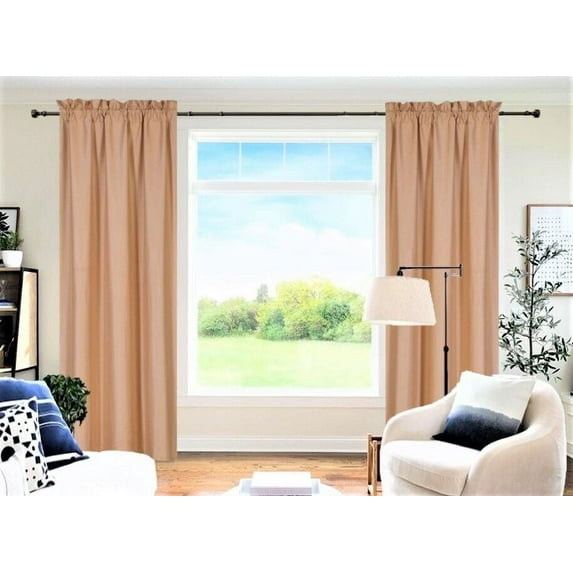 2 Panels Gold Solid Blackout Thermal Rod Pocket Foam Lined Window Curtain Drape R64 84 Length