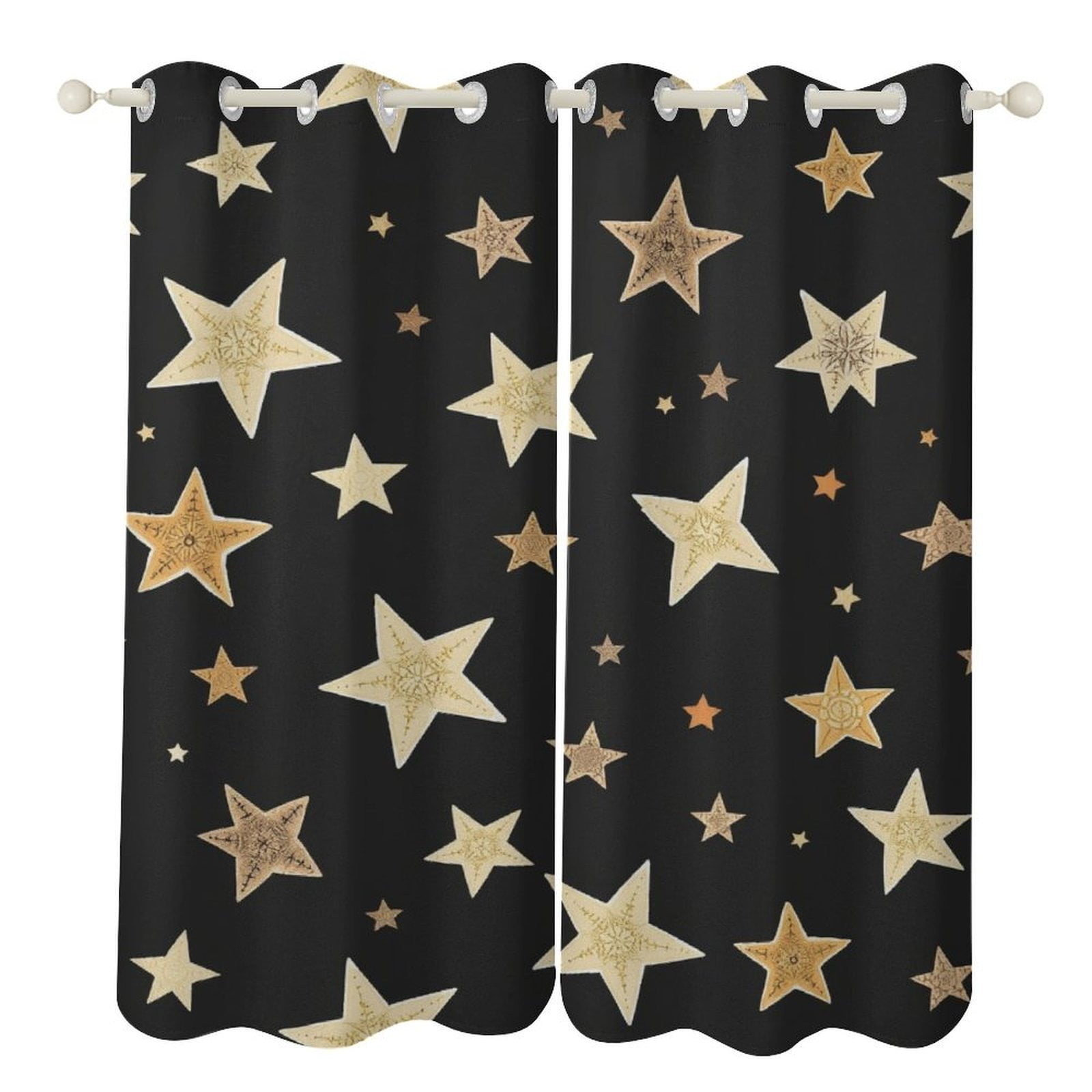 2 Panels Golden Stars Pattern Curtains for Bedroom Living Room Drapes