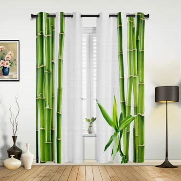 2 Panels Green Plant White Curtains for Bedroom Living Room Drapes Kitchen Children's Room Window Curtain Modern Home Decor