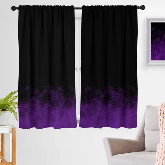 2 Panels Halloween Black Purple Curtain Drapes Rod Pocket Ombre 42" W x 63" L Decor