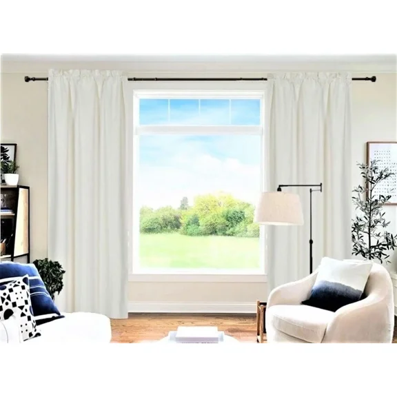 2 Panels Ivory Off White Solid Blackout Thermal Rod Pocket Foam Lined Window Curtain Drape R64 84 Length