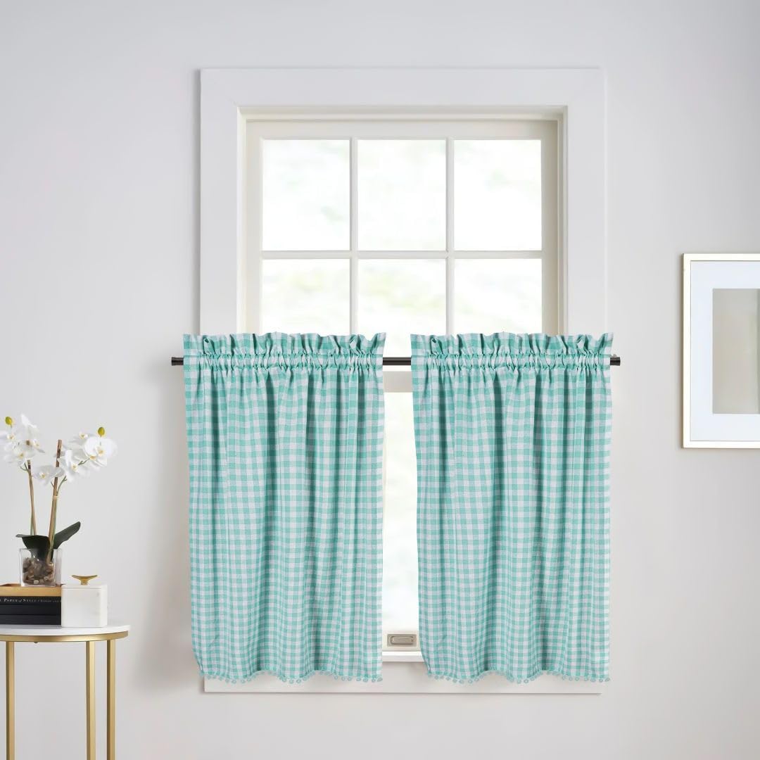 2 Panels Kitchen Curtains 36 Inch Length Tier Curtains - Rod Pocket ...