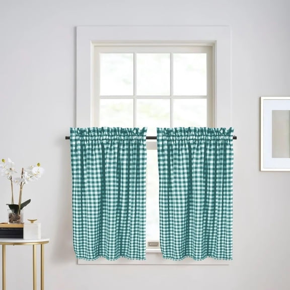 2 Panels Kitchen Tier Curtains 36 inch Length, Rod Pocket Half Window Short Curtain for Kitchen Bathroom Bedroom Caf, Teal, W30xL36