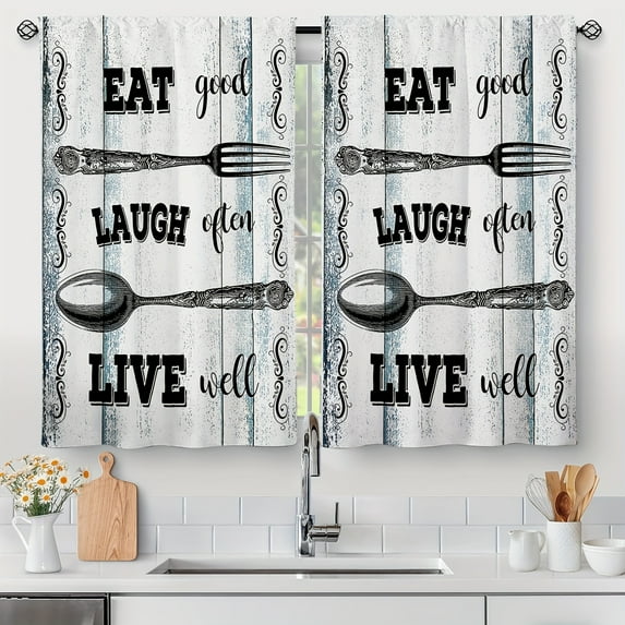 2 Panels Kitchen Curtains Coffee Spoon Vegetable Print Curtains for Kitchen Window Short Curtains Rod Pocket cortinas para cocina