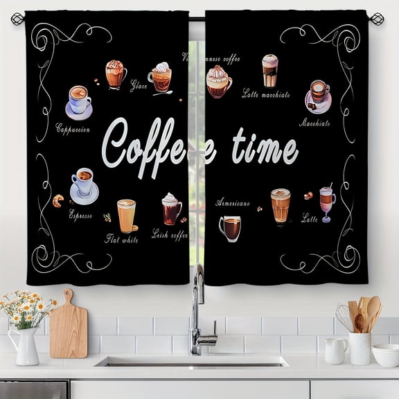 2 Panels Kitchen Curtains Coffee Spoon Vegetable Print Curtains for Kitchen Window Short Curtains Rod Pocket cortinas para cocina
