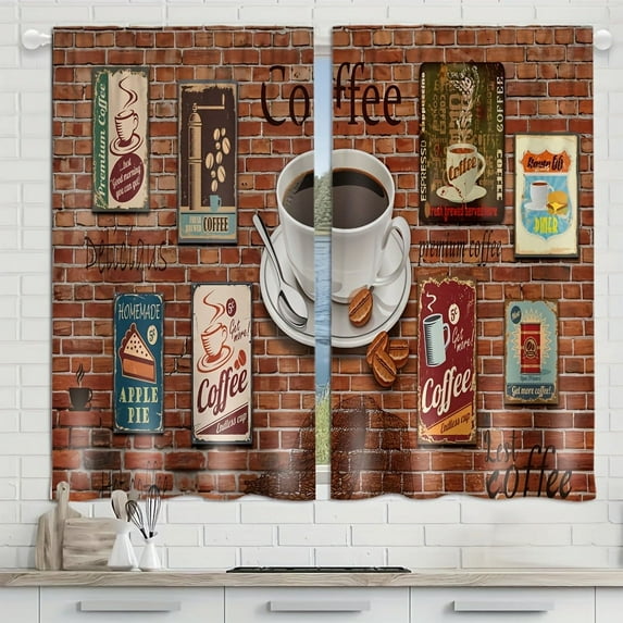 2 Panels Kitchen Curtains Coffee Spoon Vegetable Print Curtains for Kitchen Window Short Curtains Rod Pocket cortinas para cocina