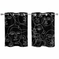 thumbnail image 1 of 2 Panels Kitchen Tier Curtains 39 Inch Length, Abstract Style Grommets Window Treatment Curtain, Black Face Line Modern Character Art Thermal Curtains Drapes for Living Room/Bathroom, 1 of 9