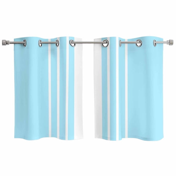 2 Panels Kitchen Tier Curtains 39 Inch Length, Aqua White Stripe Grommets Window Treatment Curtain, Modern Rustic Vertical Striped Thermal Curtains Drapes for Living Room/Bathroom