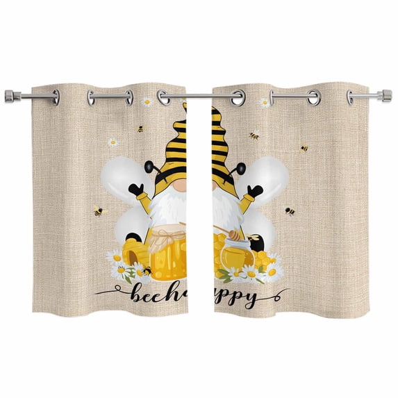 2 Panels Kitchen Tier Curtains 39 Inch Length, Bees Gnomes Grommets Window Treatment Curtain, Spring Floral Daisy Farmhouse Rustic Thermal Curtains Drapes for Living Room/Bathroom