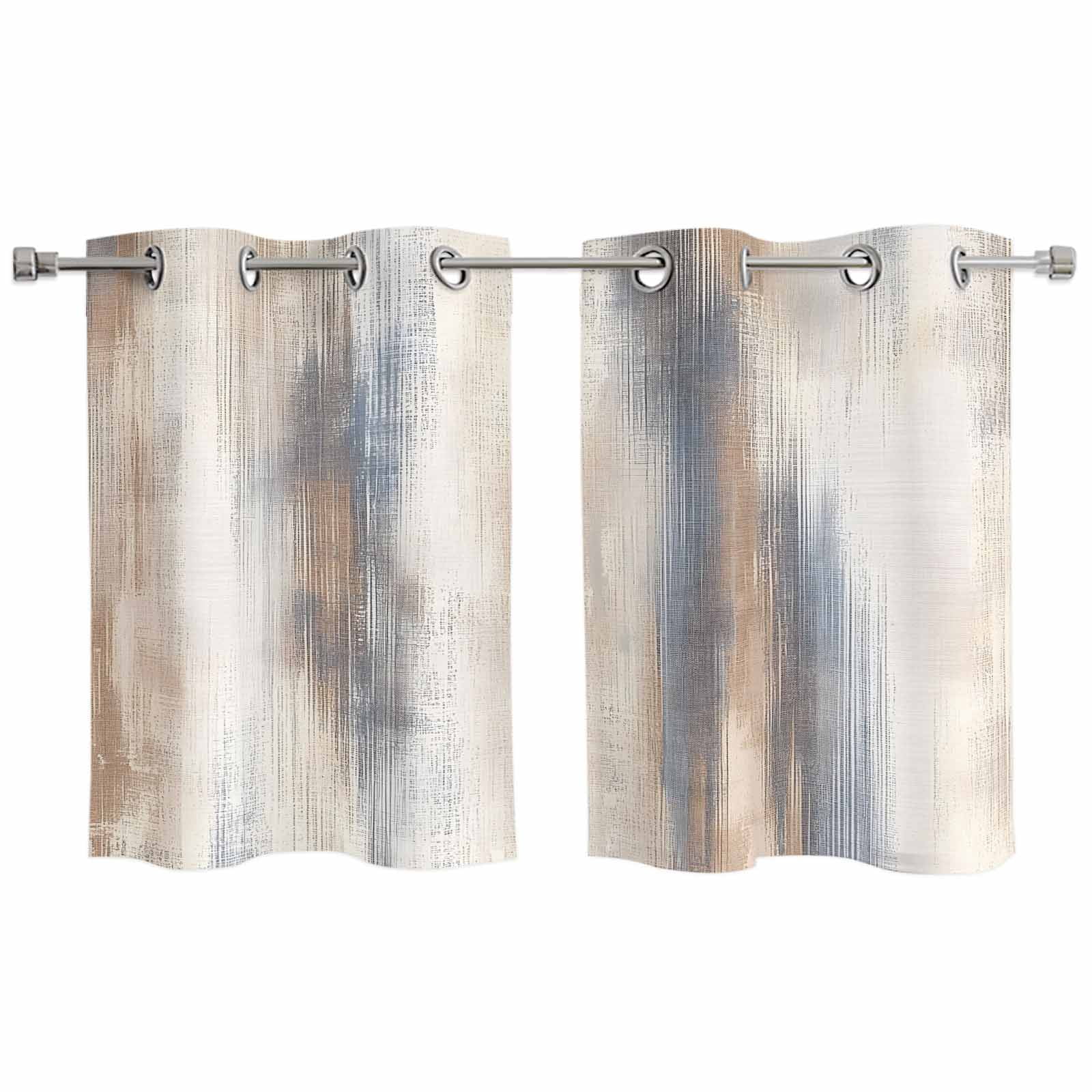2 Panels Kitchen Tier Curtains 39 Inch Length, Beige Gray Grommets ...