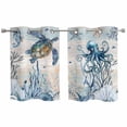 thumbnail image 1 of 2 Panels Kitchen Tier Curtains 39 Inch Length, Blue Coastal Grommets Window Treatment Curtain, Sea Turtle Octopus Coral Beach Nautical Thermal Curtains Drapes for Living Room/Bathroom, 1 of 9