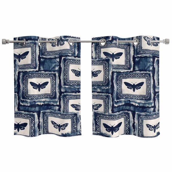 2 Panels Kitchen Tier Curtains 39 Inch Length, Blue Farm Animal Grommets Window Treatment Curtain, Vintage Butterfly Tie-dye Painting Art Thermal Curtains Drapes for Living Room/Bathroom