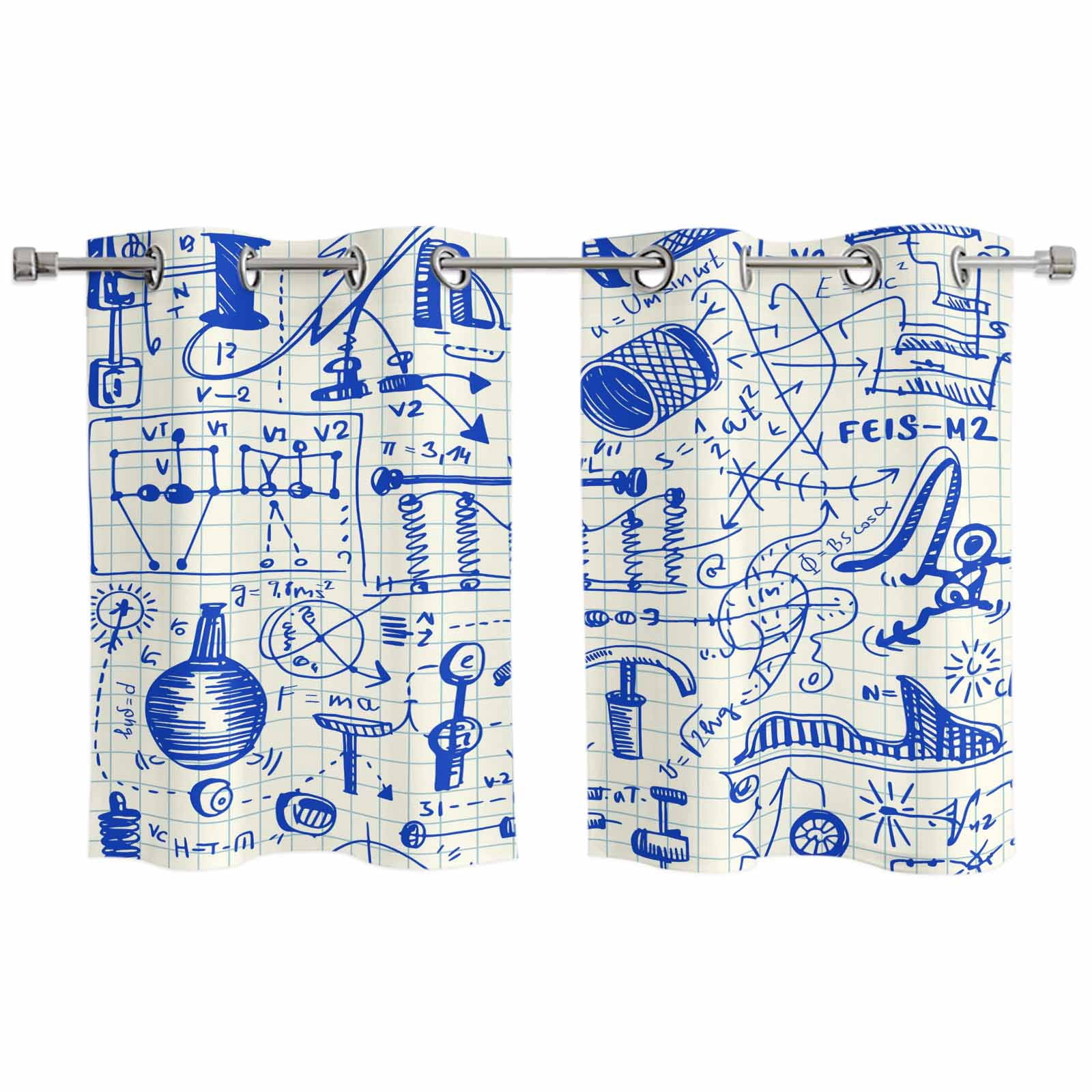Labroatory Curtain 2 Panels Kitchen Tier Curtains 39 Inch Length, Blue Physics Grommets ...