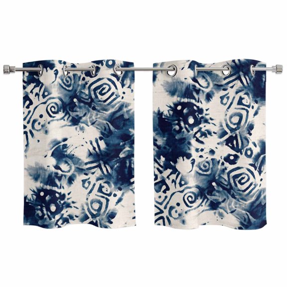 2 Panels Kitchen Tier Curtains 39 Inch Length, Blue Tie-dye Grommets Window Treatment Curtain, Vintage Rustic Abstract Painting Art Thermal Curtains Drapes for Living Room/Bathroom