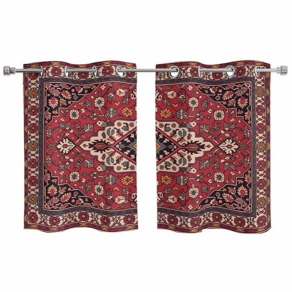 2 Panels Kitchen Tier Curtains 39 Inch Length, Boho Aztec Grommets Window Treatment Curtain, Country Bohemian Southwest Ethnic Motifs Thermal Curtains Drapes for Living Room/Bathroom