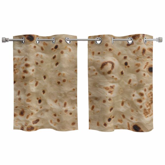 2 Panels Kitchen Tier Curtains 39 Inch Length, Bread Grommets Window Treatment Curtain, Farmhouse Chic Abstract Food Texture Brown Thermal Curtains Drapes for Living Room/Bathroom