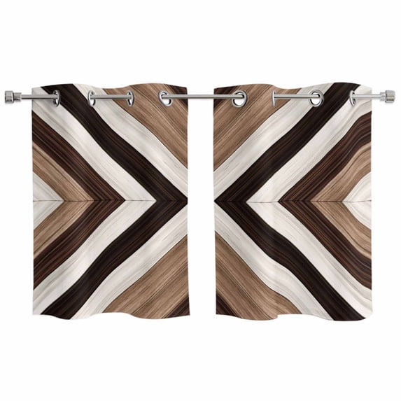 2 Panels Kitchen Tier Curtains 39 Inch Length, Brown Aztec Grommets Window Treatment Curtain, Abstract Southwest Black Vintage Wood Grain Thermal Curtains Drapes for Living Room/Bathroom