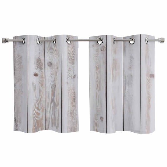 2 Panels Kitchen Tier Curtains 39 Inch Length, Brown Wood Plank Grommets Window Treatment Curtain, Vertical Vintage Striped Grain Thermal Curtains Drapes for Living Room/Bathroom