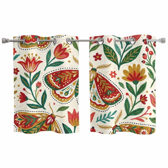 2 Panels Kitchen Tier Curtains 39 Inch Length, Butterfly Flower ...