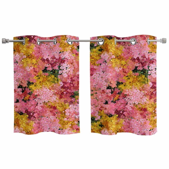 2 Panels Kitchen Tier Curtains 39 Inch Length, Cherry Blossom Grommets Window Treatment Curtain, Pink Yellow Flowers Oil Painting Art Thermal Curtains Drapes for Living Room/Bathroom