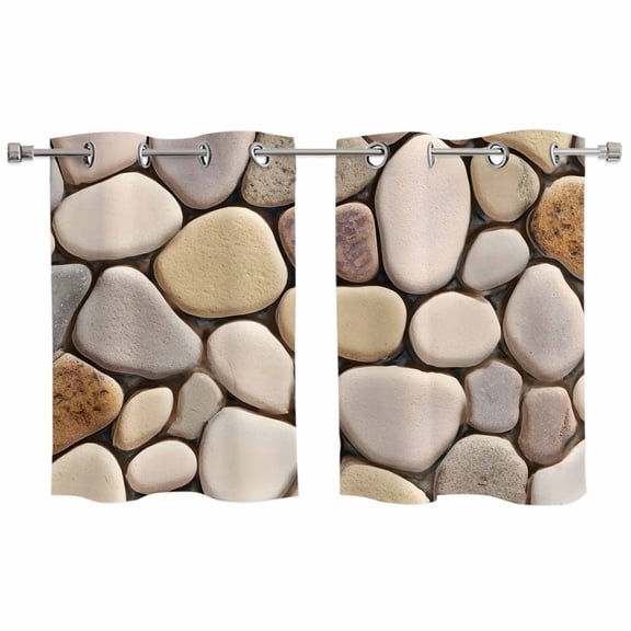 2 Panels Kitchen Tier Curtains 39 Inch Length, Cobblestones Grommets Window Treatment Curtain, Natural Stones Gravel Rock Aesthetic Art Thermal Curtains Drapes for Living Room/Bathroom