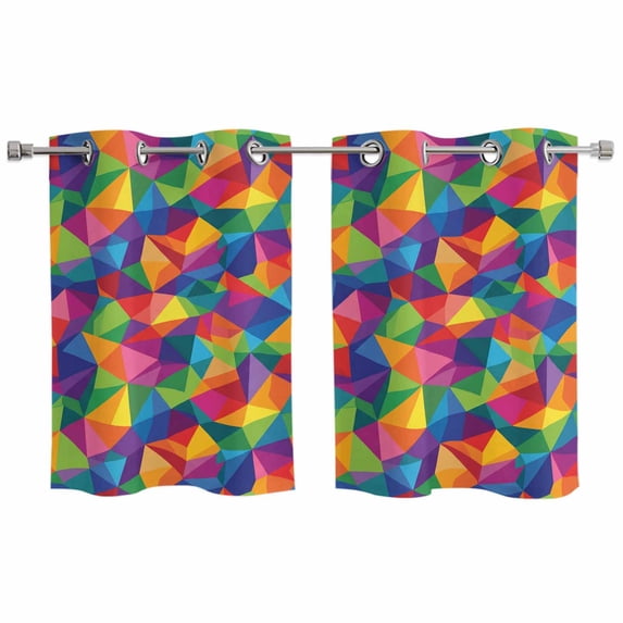 2 Panels Kitchen Tier Curtains 39 Inch Length, Colorful Geometric Grommets Window Treatment Curtain, Modern Multicolor Abstract Motifs Thermal Curtains Drapes for Living Room/Bathroom