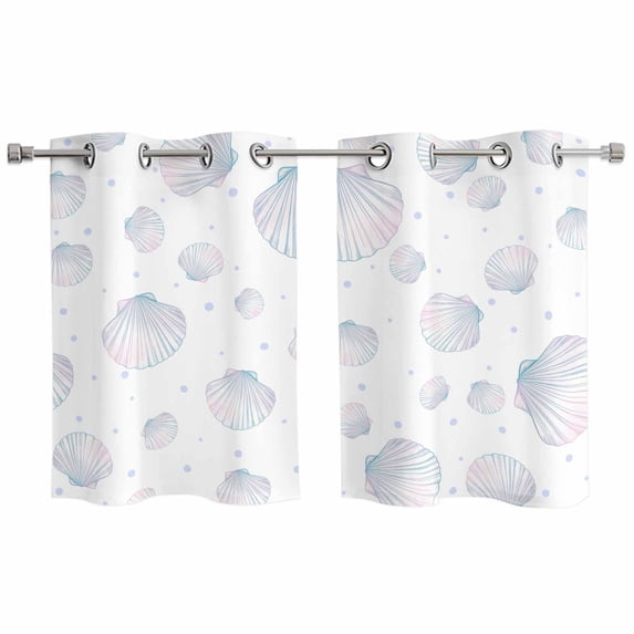 2 Panels Kitchen Tier Curtains 39 Inch Length, Colorful Shell Coastal Grommets Window Treatment Curtain, Nautical Summer Beach Ocean Sea Thermal Curtains Drapes for Living Room/Bathroom