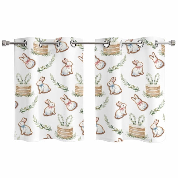 2 Panels Kitchen Tier Curtains 39 Inch Length, Cute Rabbits Grommets Window Treatment Curtain, Spring Eucalyptus Leaves Farmhouse Thermal Curtains Drapes for Living Room/Bathroom