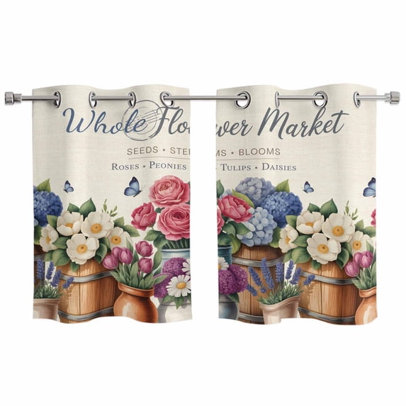 2 Panels Kitchen Tier Curtains 39 Inch Length, Farmhouse Floral Grommets Window Treatment Curtain, Vintage Spring Flowers Botanical Thermal Curtains Drapes for Living Room/Bathroom