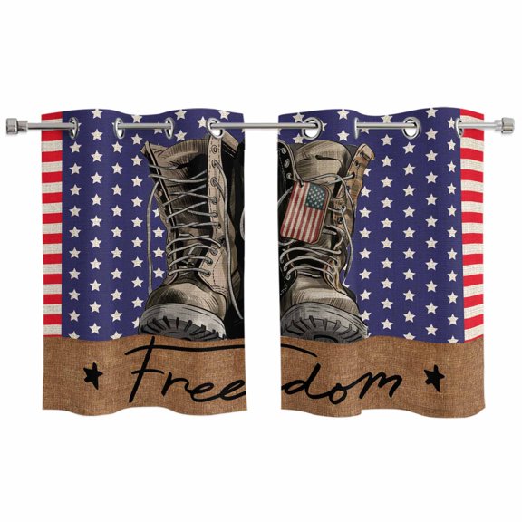 2 Panels Kitchen Tier Curtains 39 Inch Length, Freedom Boots Grommets Window Treatment Curtain, Independence Star Striped Vintage Thermal Curtains Drapes for Living Room/Bathroom