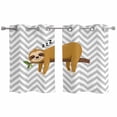 thumbnail image 1 of 2 Panels Kitchen Tier Curtains 39 Inch Length, Funny Sloth Grommets Window Treatment Curtain, Cute Watercolor Animals on Branch Grey Stripe Thermal Curtains Drapes for Living Room/Bathroom, 1 of 9